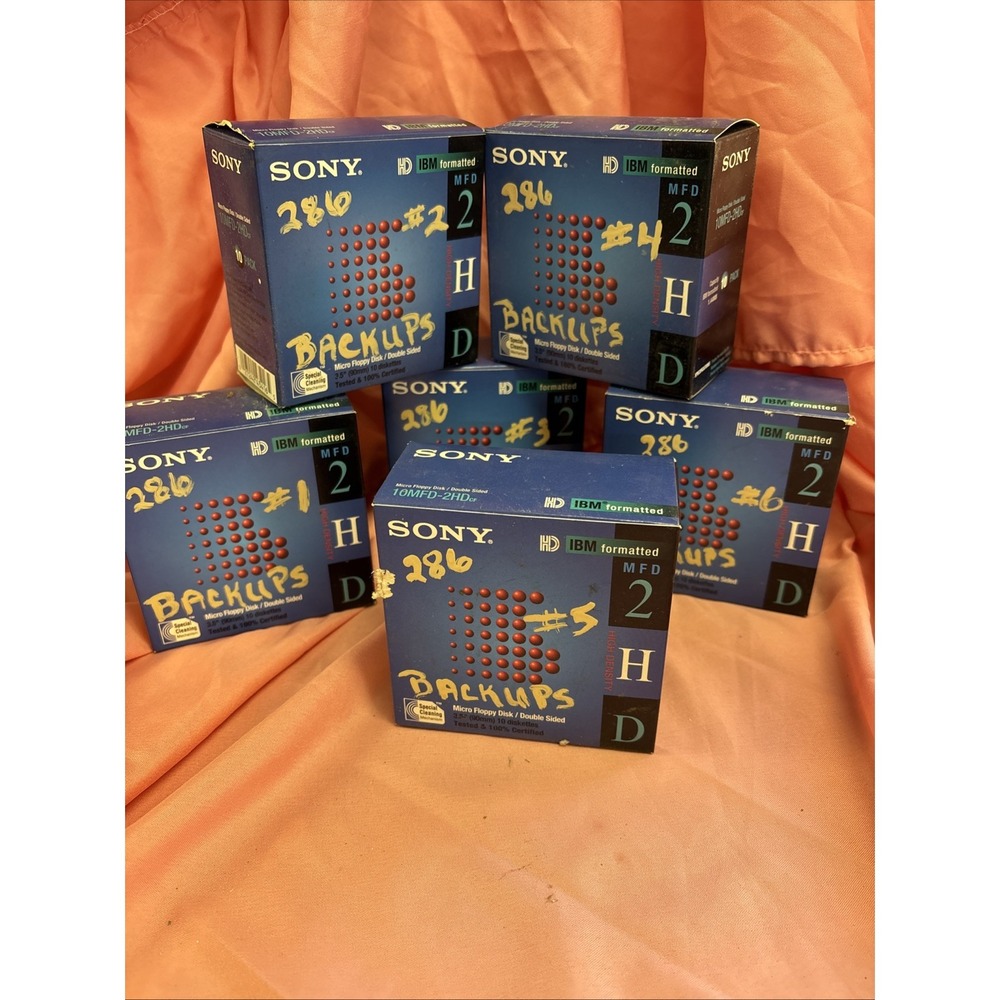 Sony 2HD Floppy Diskettes IBM Formatted 1.44 MB 3.5 Inch 6 Boxes Used Backups